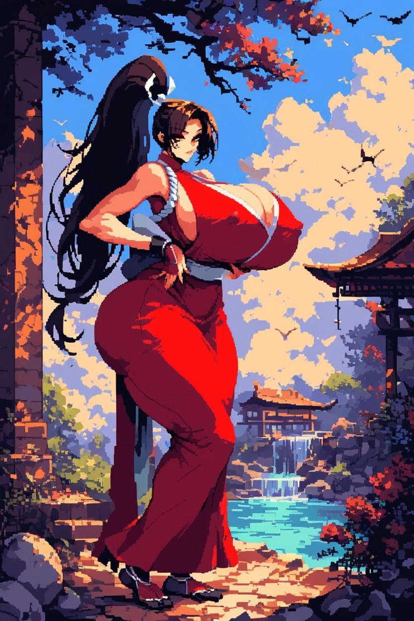 Wearing Skin Tight Red Dress, Underboob, Hourglass Figure AI Porn