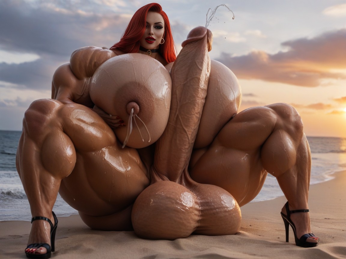 Side View, Sexy Shapely Legs Ass Feet Hourglass Figure, Lactation Shemale AI Porn