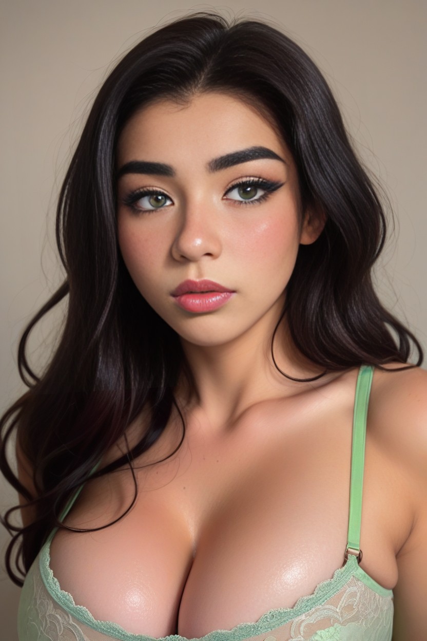 Green Eyes, Bust Shot, Black Eyeliner AI Porn
