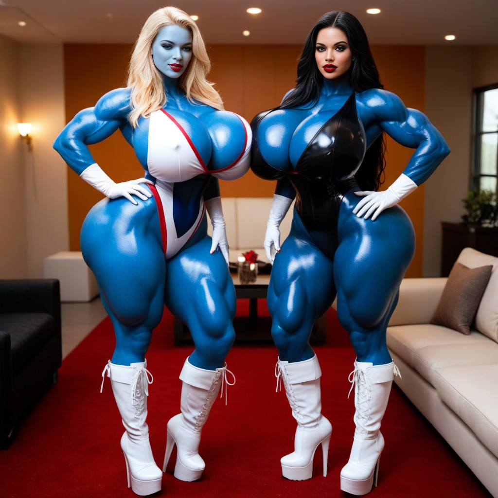 Huge Pumped Lips, Black Hair, Wasp Waist AI Porn