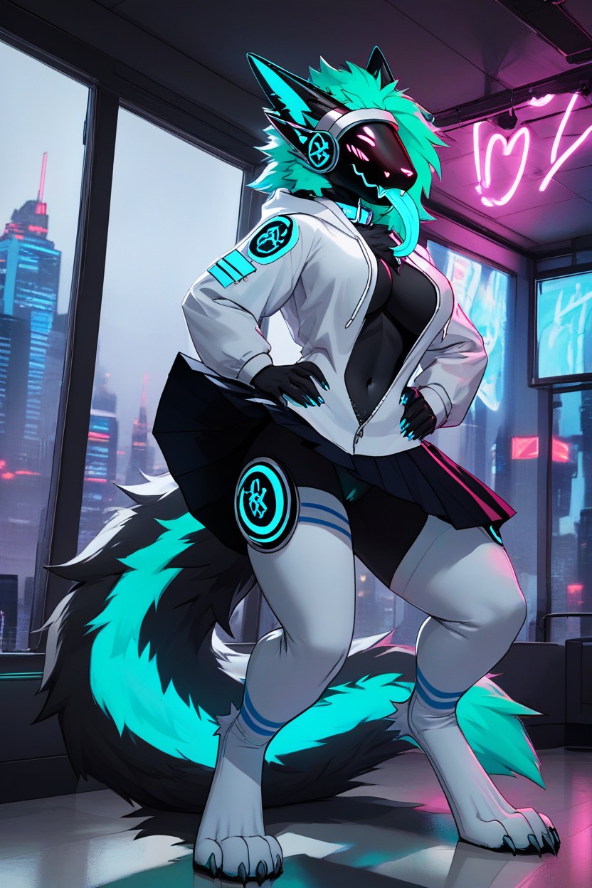 White Furred Arms, Gradient Fur Pattern, Purple Collar Furry AI Porn