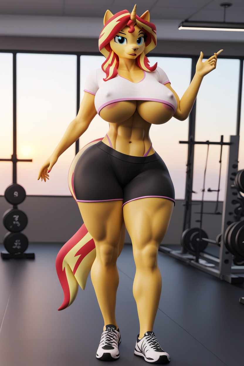 Detailed Fur, Hourglass, Gym Furry AI Porn