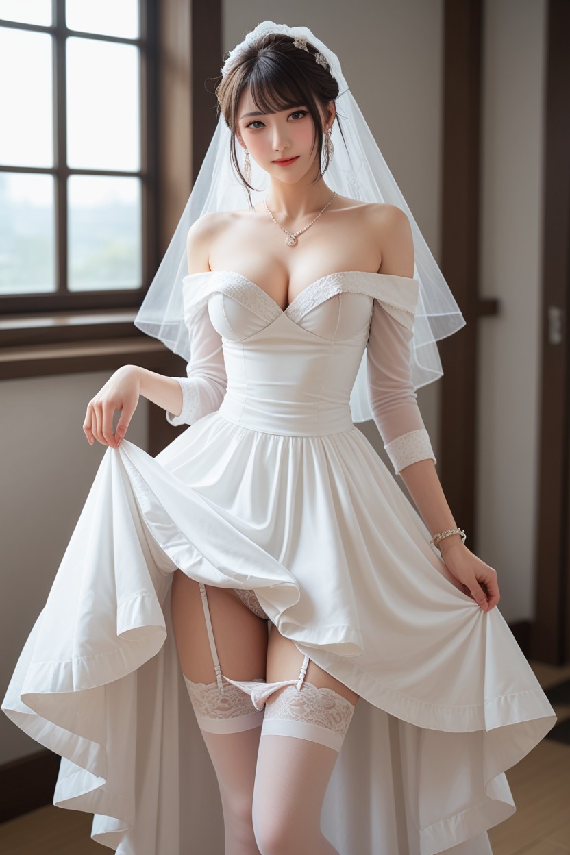 Lifting Skirt, Noon, Closed Mouth Asian AI Porn