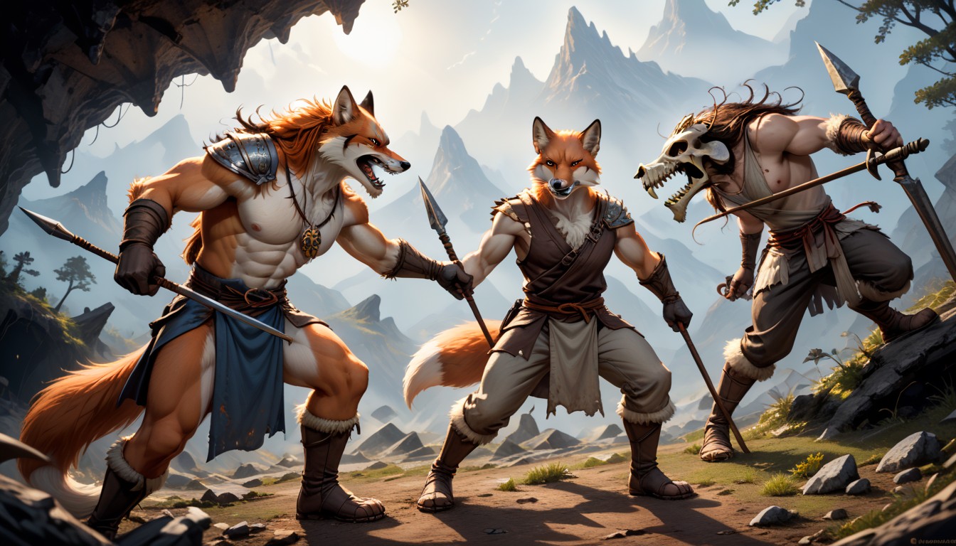 Attacking, Distant View, Fur Clothes Furry AI Porn