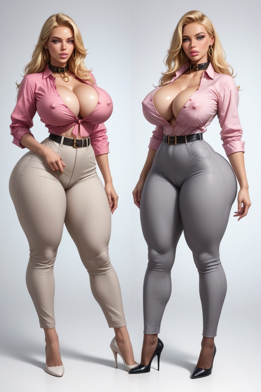 Slut, Unbutton Blouse, Blonde AI Porn