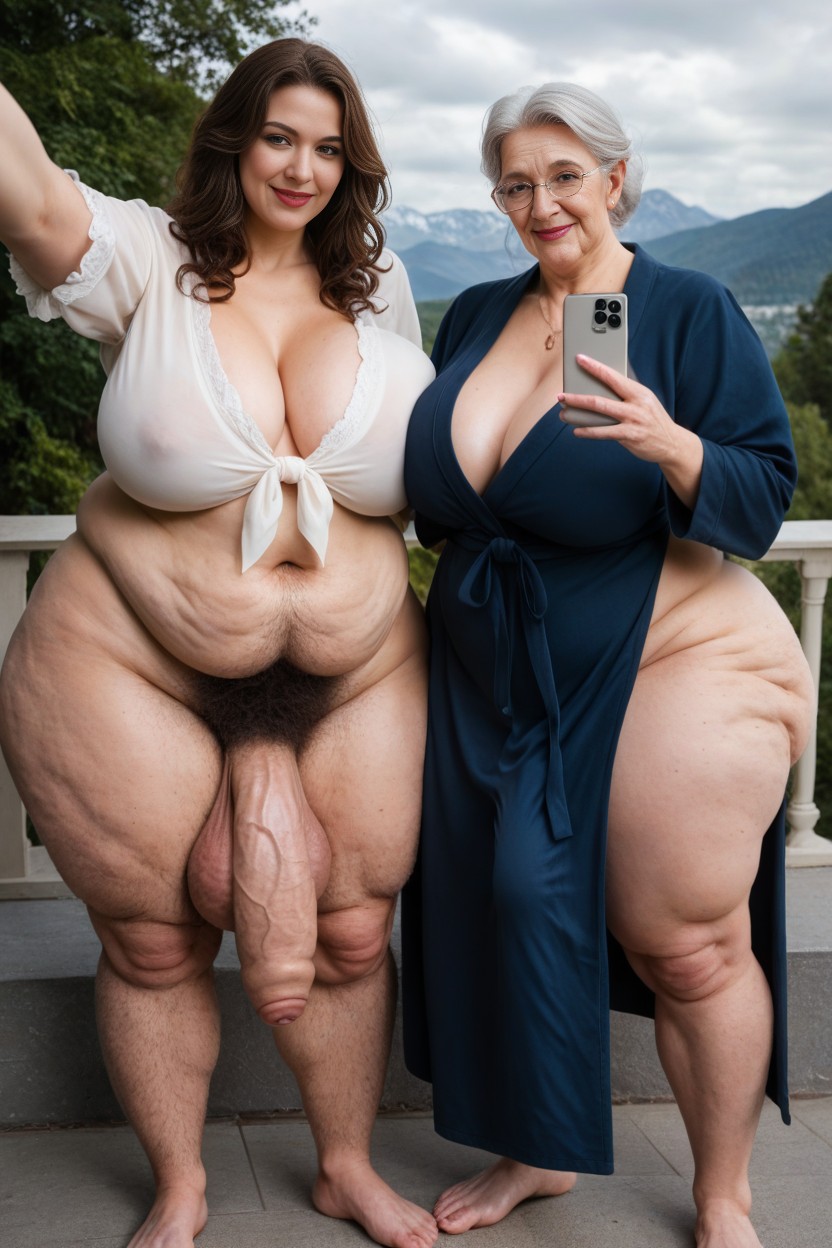 Long Length, Huge Obese Belly, Morbidly Obese Woman AI Porn