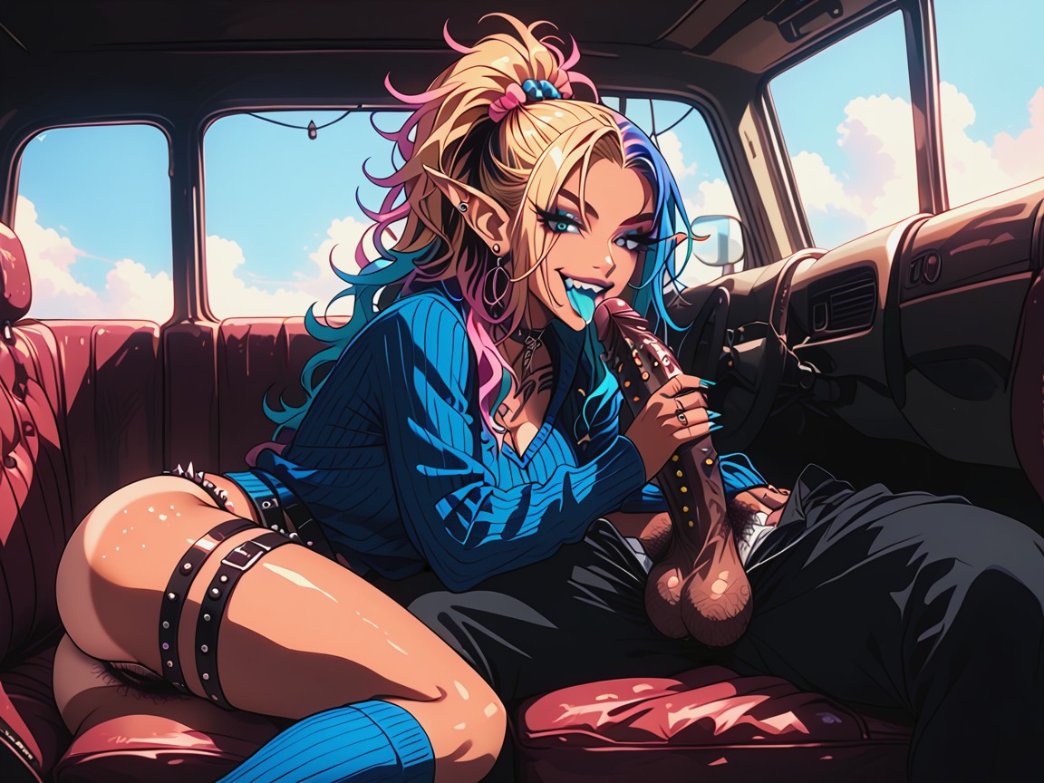 Belts, Cyan Tongue, Stylized Hentai AI Porn