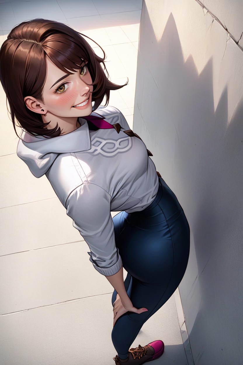 Light Grey Office Pants, Top Down View, Eye Shadow AI Porn