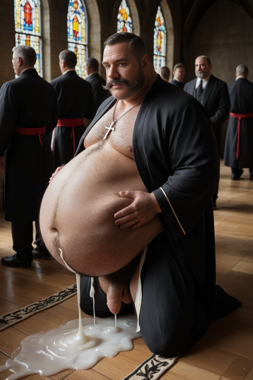 上視角, Hyper Long Foreskin Foreskin Touching Floor, Stained Black Priest Robe AI同性戀黃片