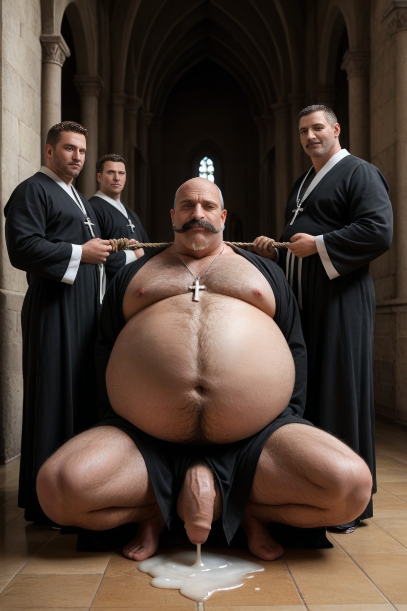 Sucking, White Condoms Full Of Cum On Head And Chest, Obese AI Gay Porn