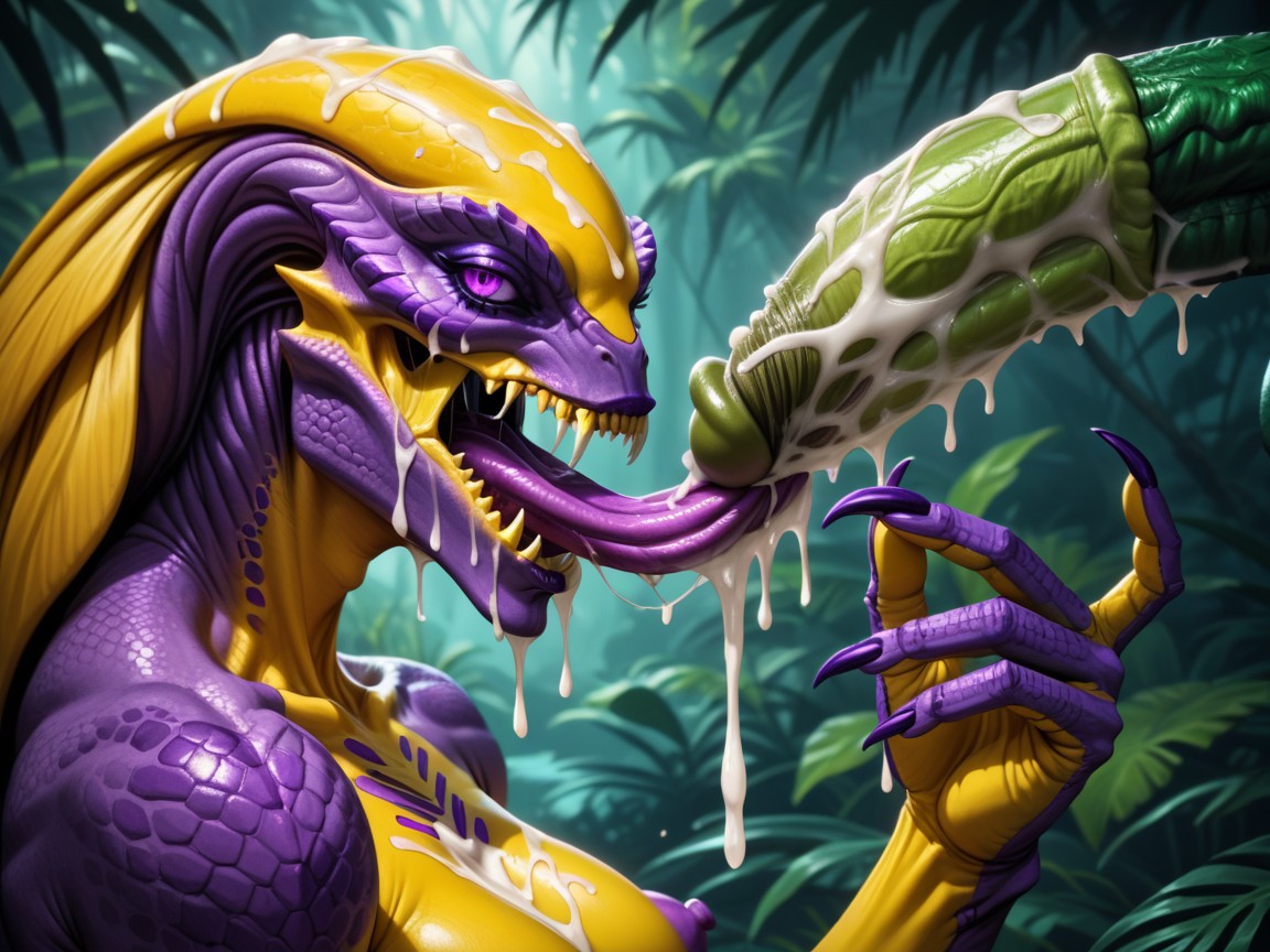Cumshot, Bald, Yellow Skin With Purple Spots AI Porn