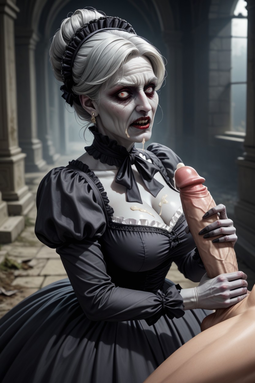 Aggressive Handjob, Evil Look, White Empty Zombie Sunken Eyes AI Porn
