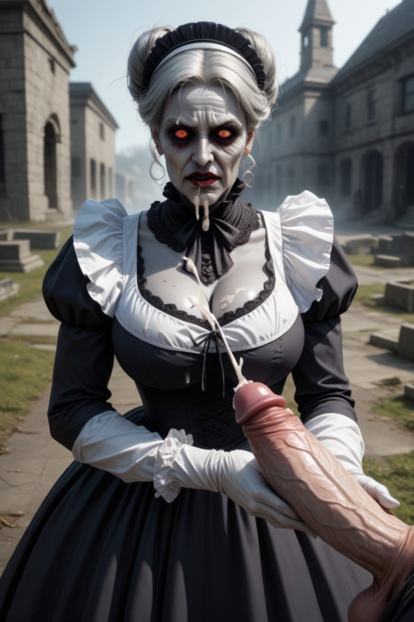 Huge Cumshot, 60+, Undead Ghastly Ghoulish Pallid Scarred Zombie Appearance AI Porn