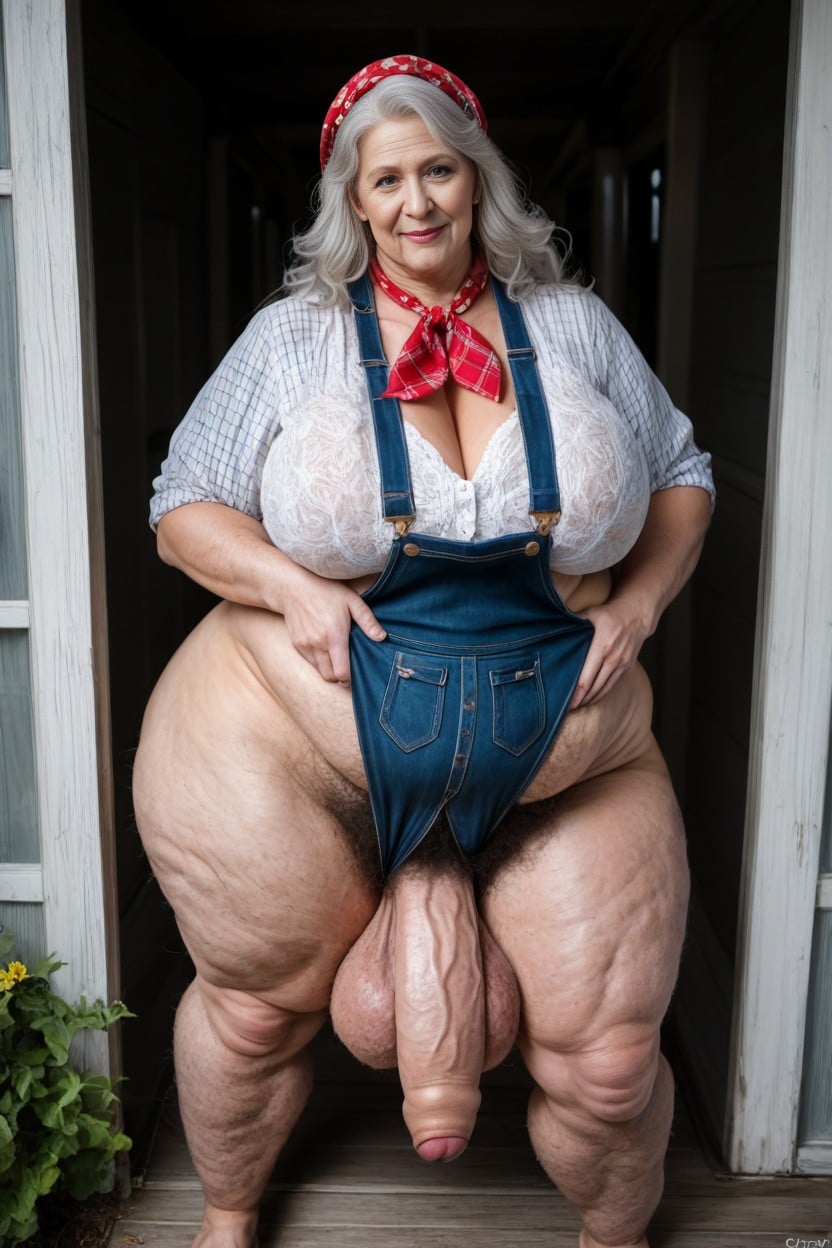 White Hair, Hyper Pubic Hair, Large Hips AI Porn