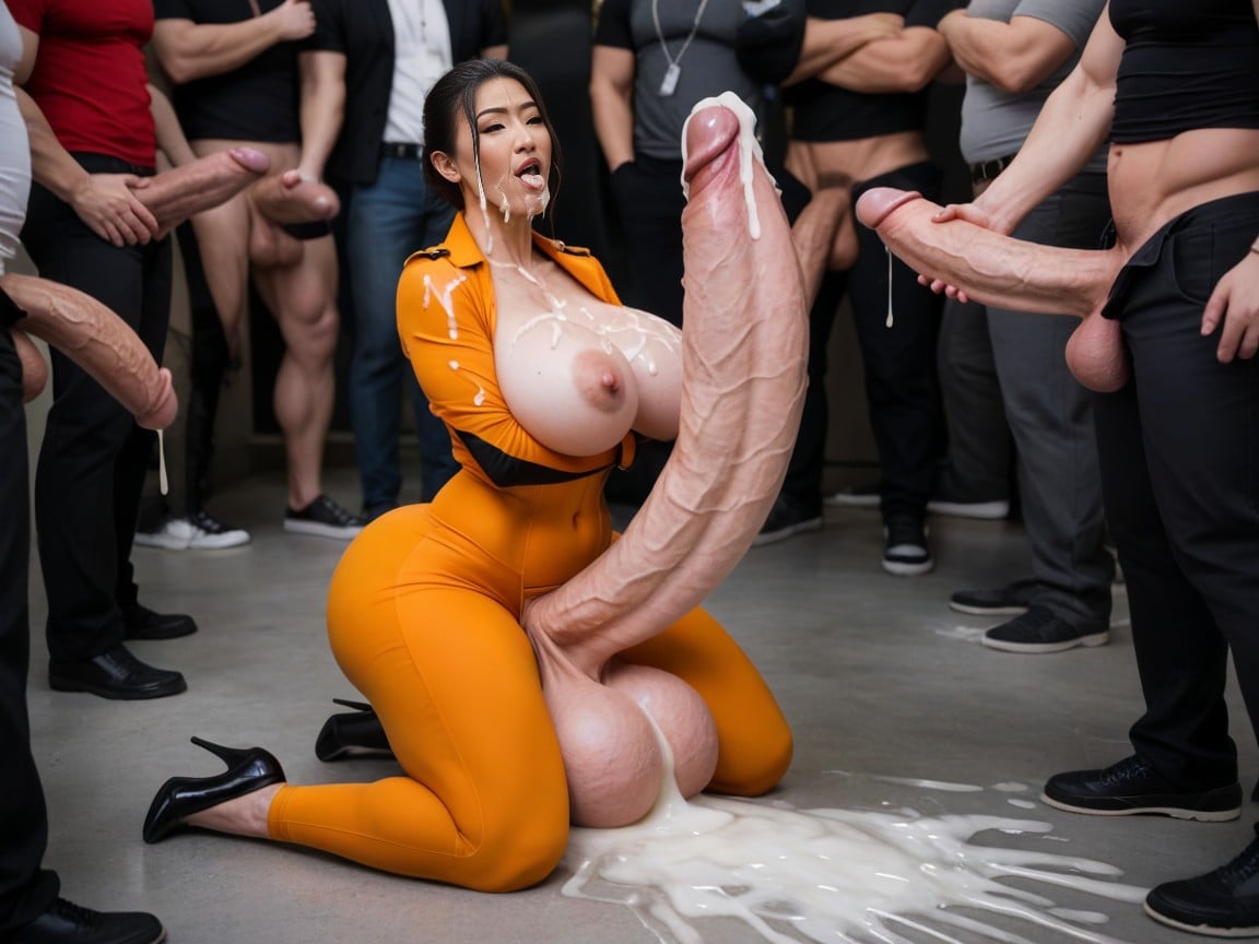 Cum Pooling On Floor, Hourglass, Rounded Breast AI Porn