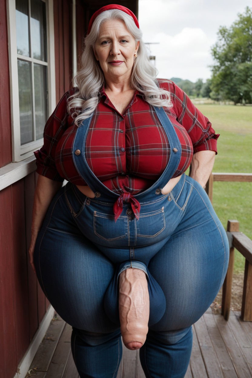 Huge Round Thighs, Blue Overalls, Top Down AI Porn