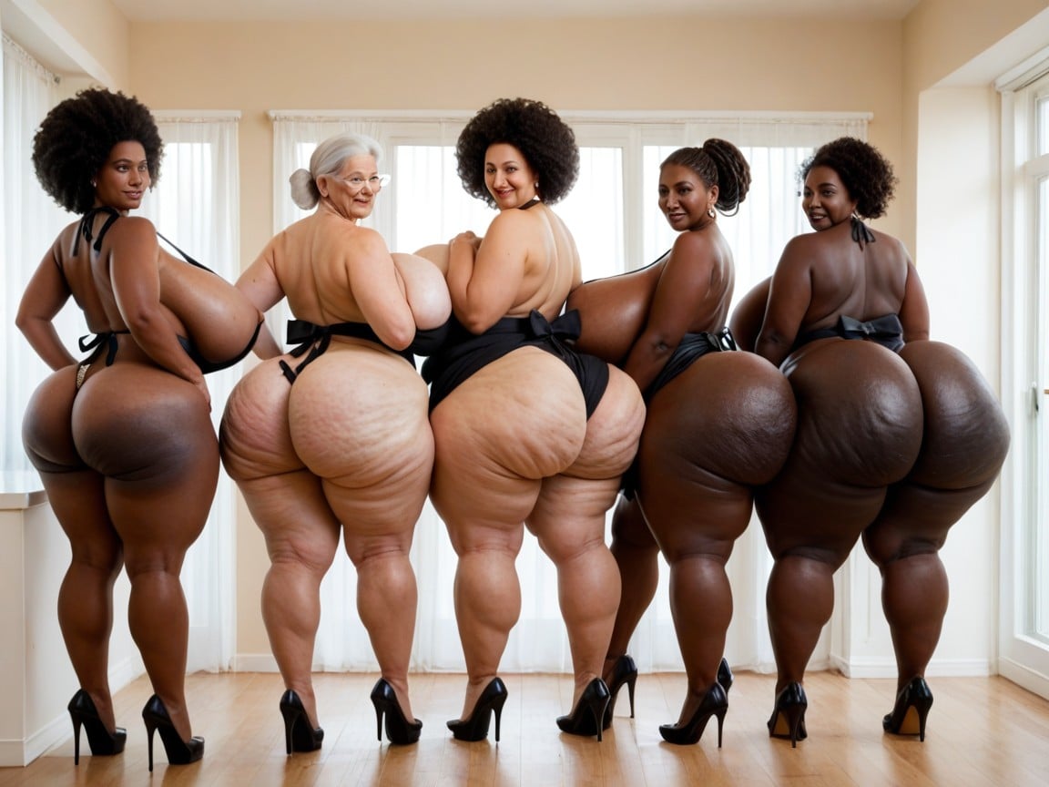 Rear View, Very Pronounced Cellulite, High Heels Shoes BBW AI Porn