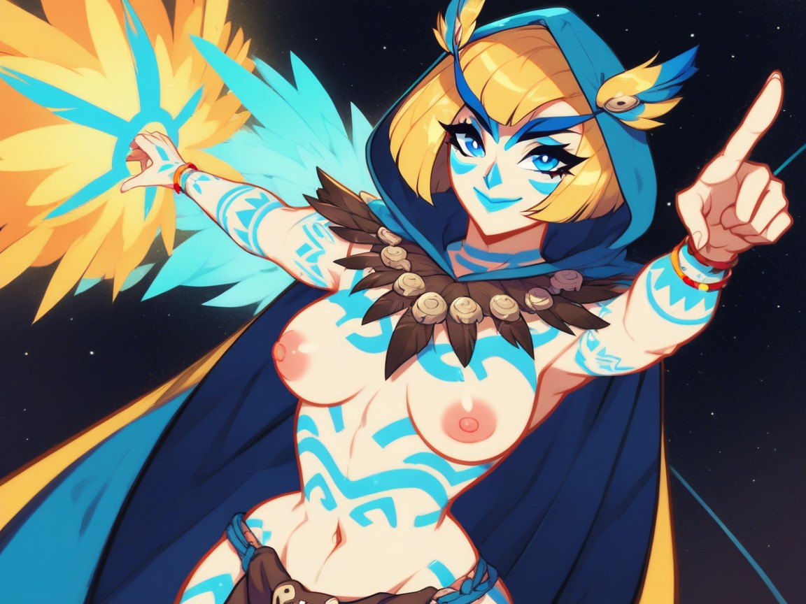 Rounded Hips, Nsfw, Owl Blue Face Paint Hentai AI Porn