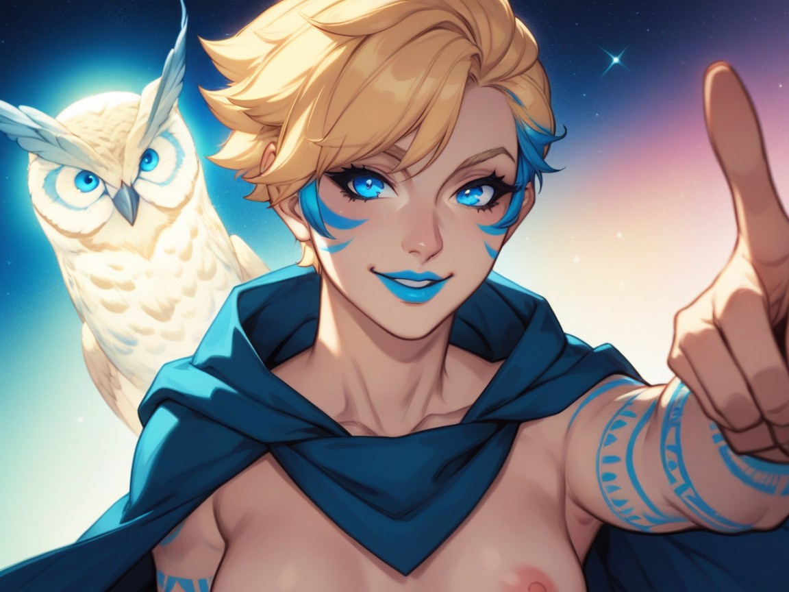18+, Tribal Wear, Blue Owl Tribal Body Paint Hentai AI Porn