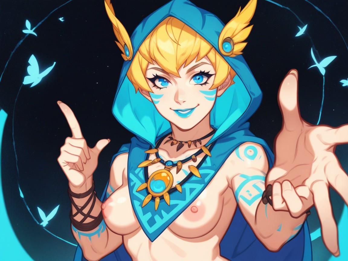 18+, Blue Hair Highlights, Owl Pelt Hentai AI Porn