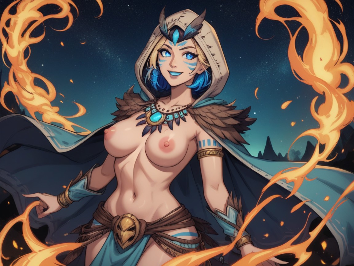 Many Stars In Sky, Woman Pointing At Sky, Sloped Shoulders Latina AI Porn