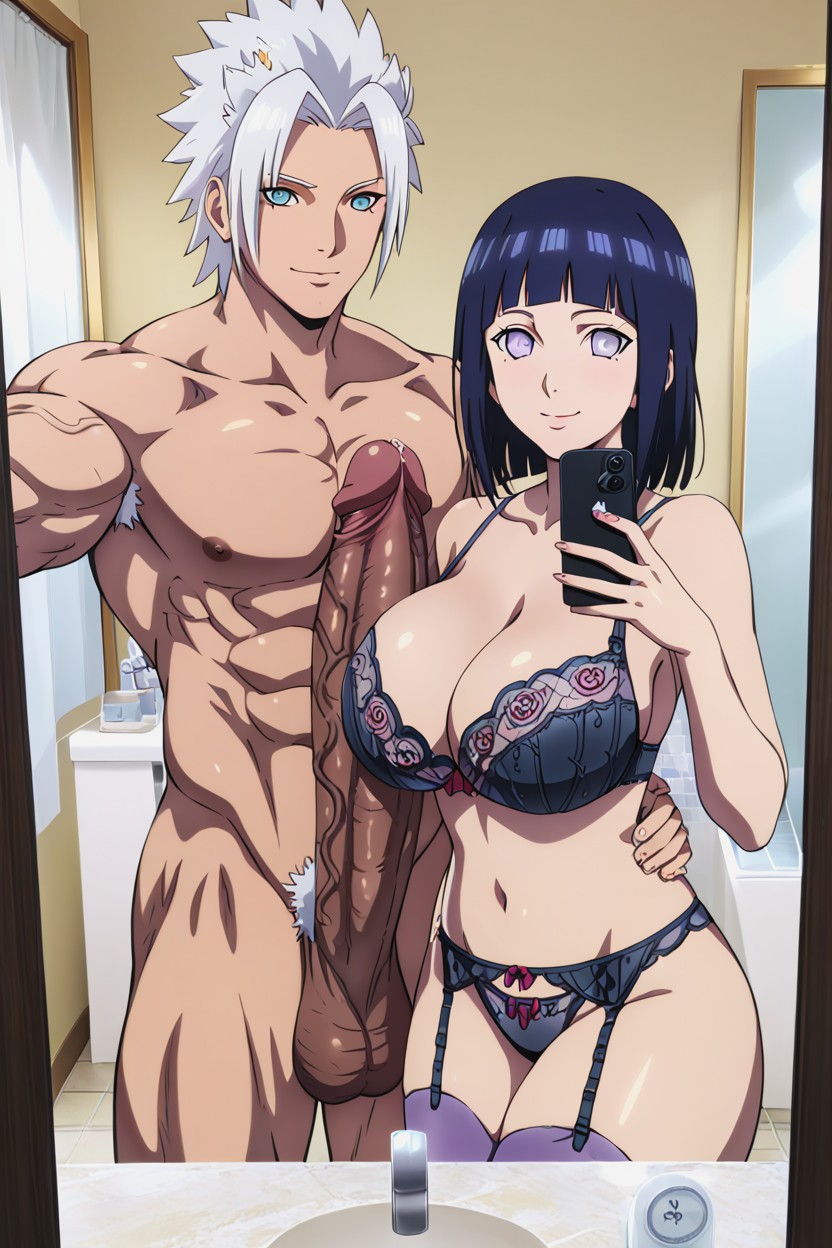 Bathroom Selfie, Smiling At Size Of Cock, Culo Redondeado Hentai IA