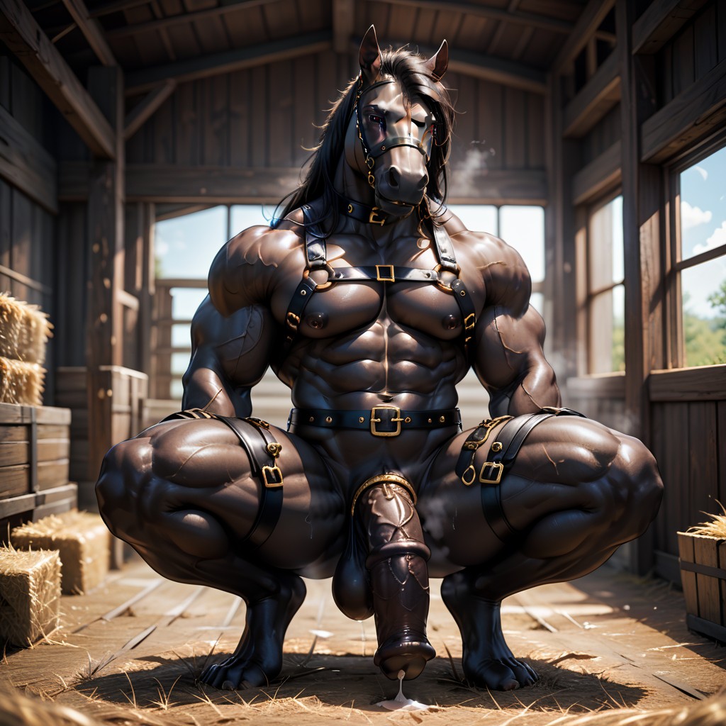 Veiny Cock, Squatting, Musk Furry AI Porn