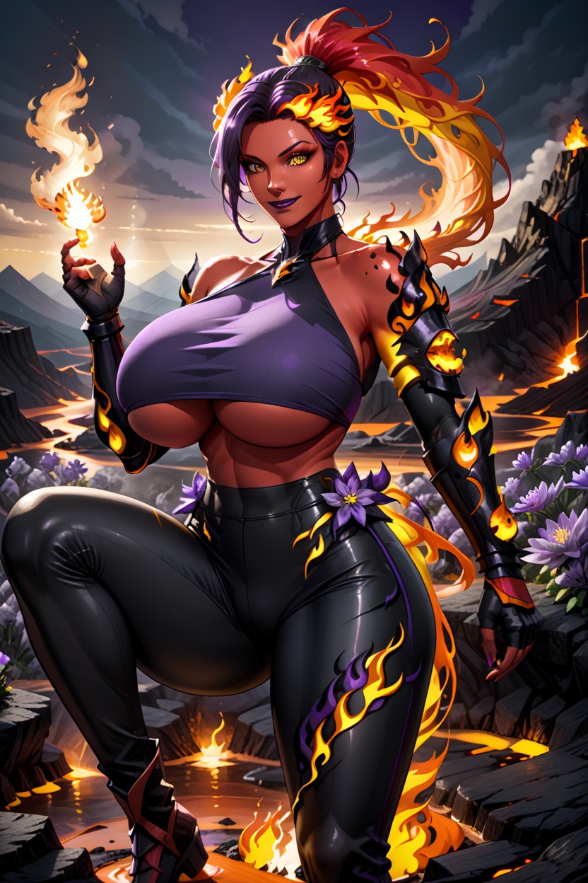 Spiky Magma Scales On Shoulders, Enormous Hyper Breasts, Volcano Porno latina IA