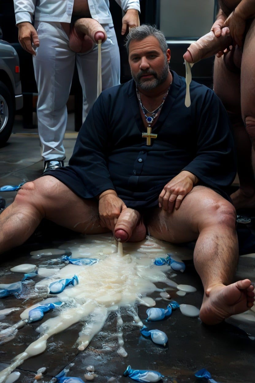 Hyper Long Foreskin Foreskin Touching Floor, Hyper Cum Cum On Face, Thick Mustache AI Gay Porn