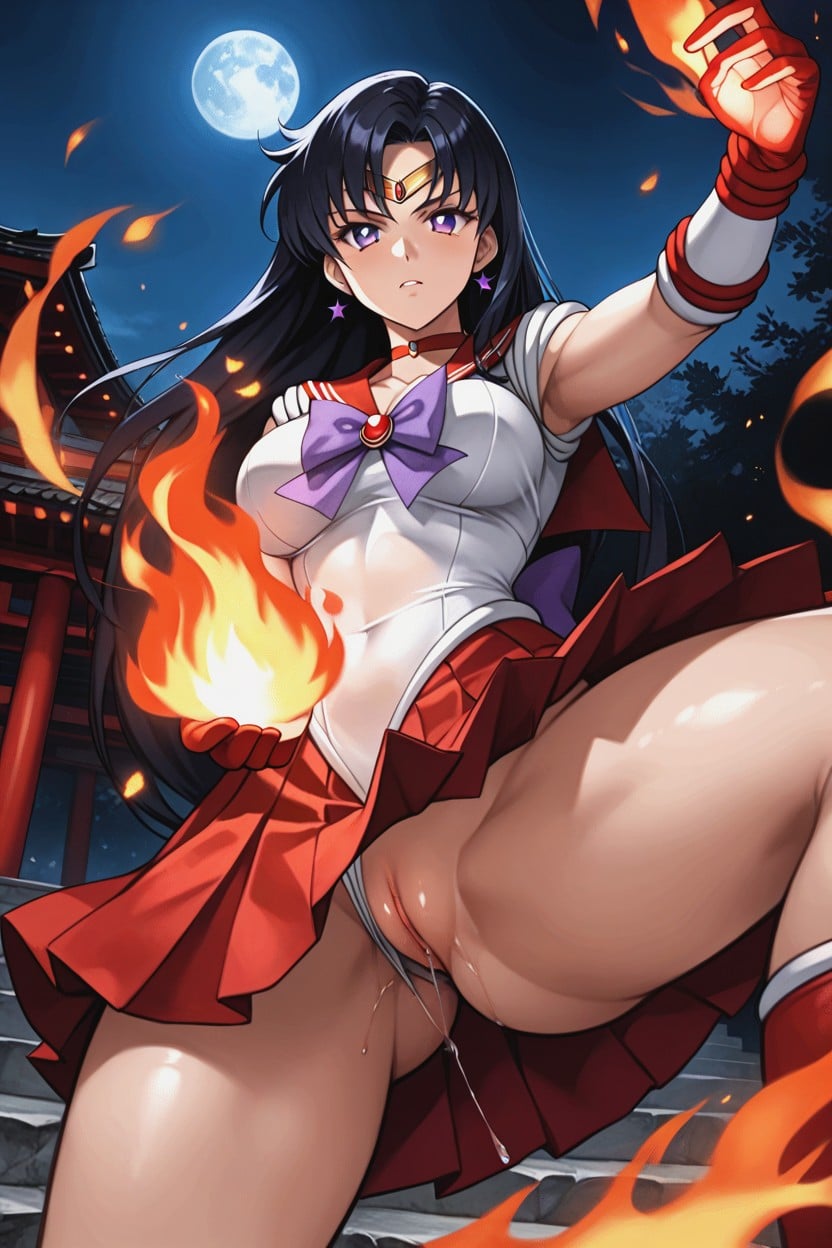Vista Frontal, Red Skirt, Big Purple Ribbon On Chest Hentai IA