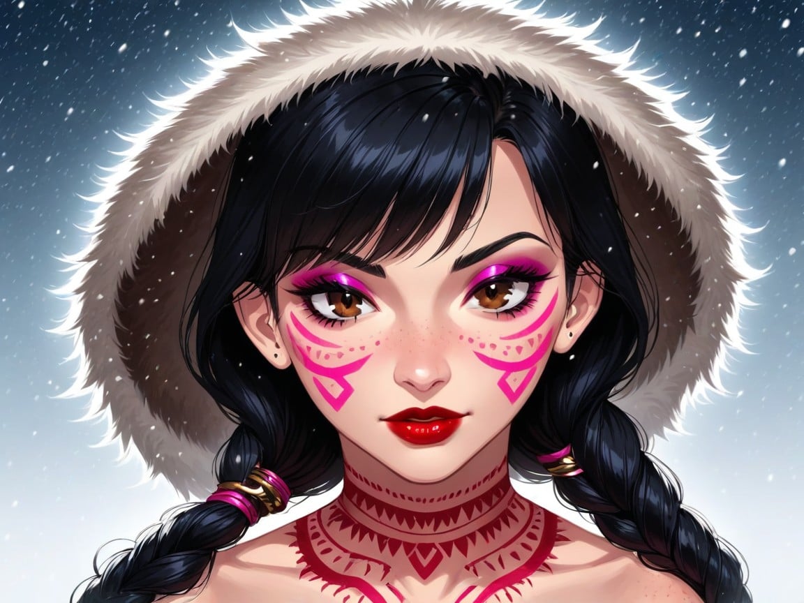 White Fur Shawl, Black Hair, Thick Thighs Latina AI Porn