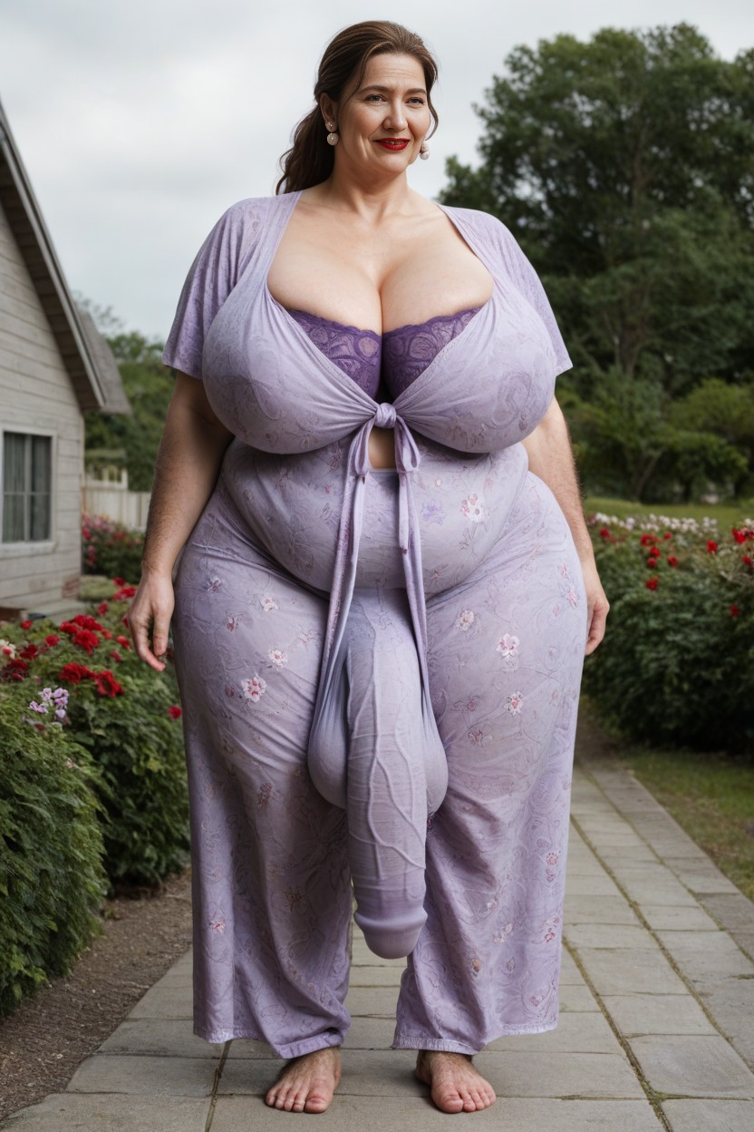 Exterior, Long Purple Dress, Brunette AI Porn