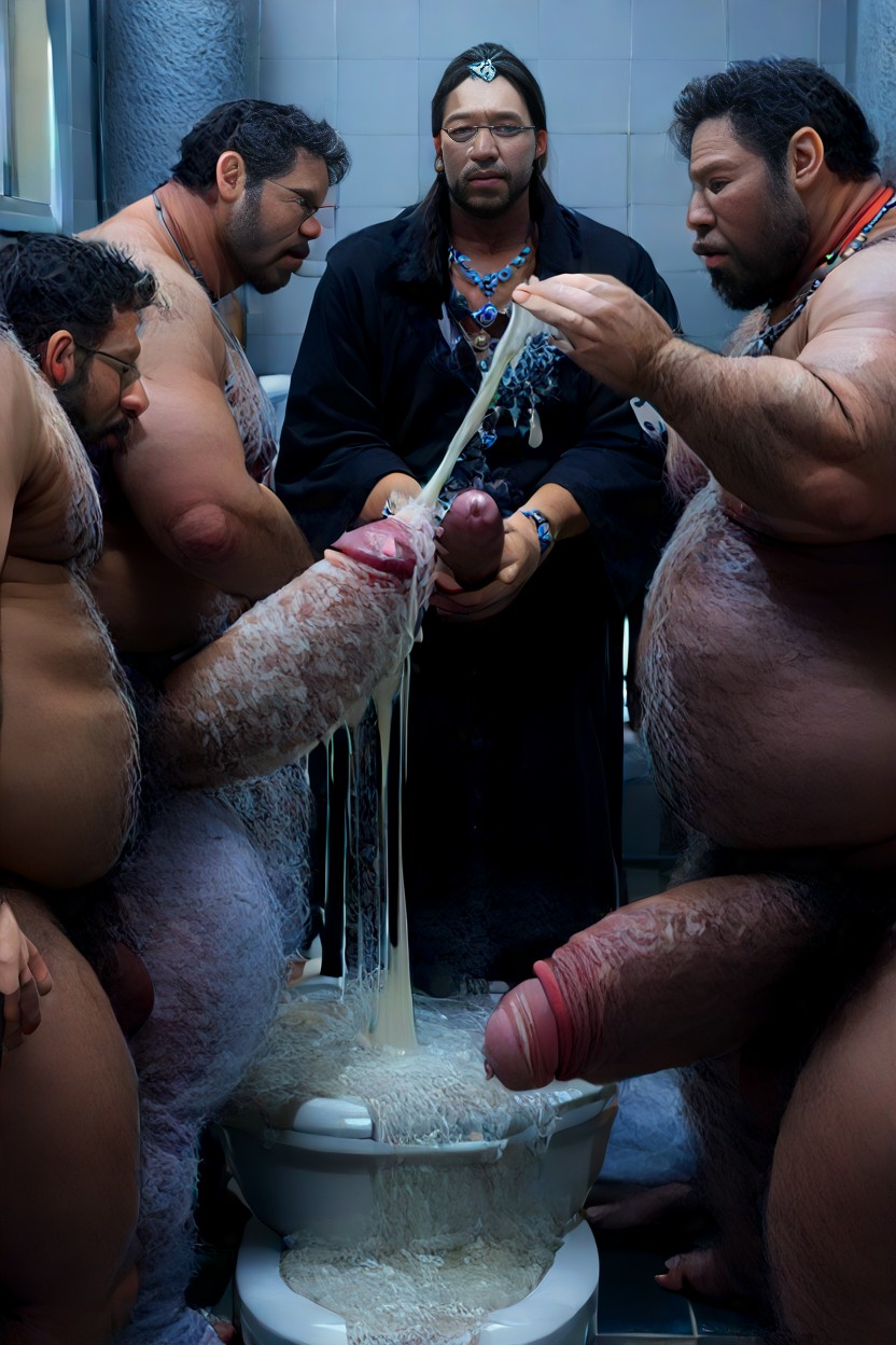 Hyper Hairy Belly Belly Hair, Cum Pool On Face, Pouring The Cum From A Used Condom On Face AI Gay Porn