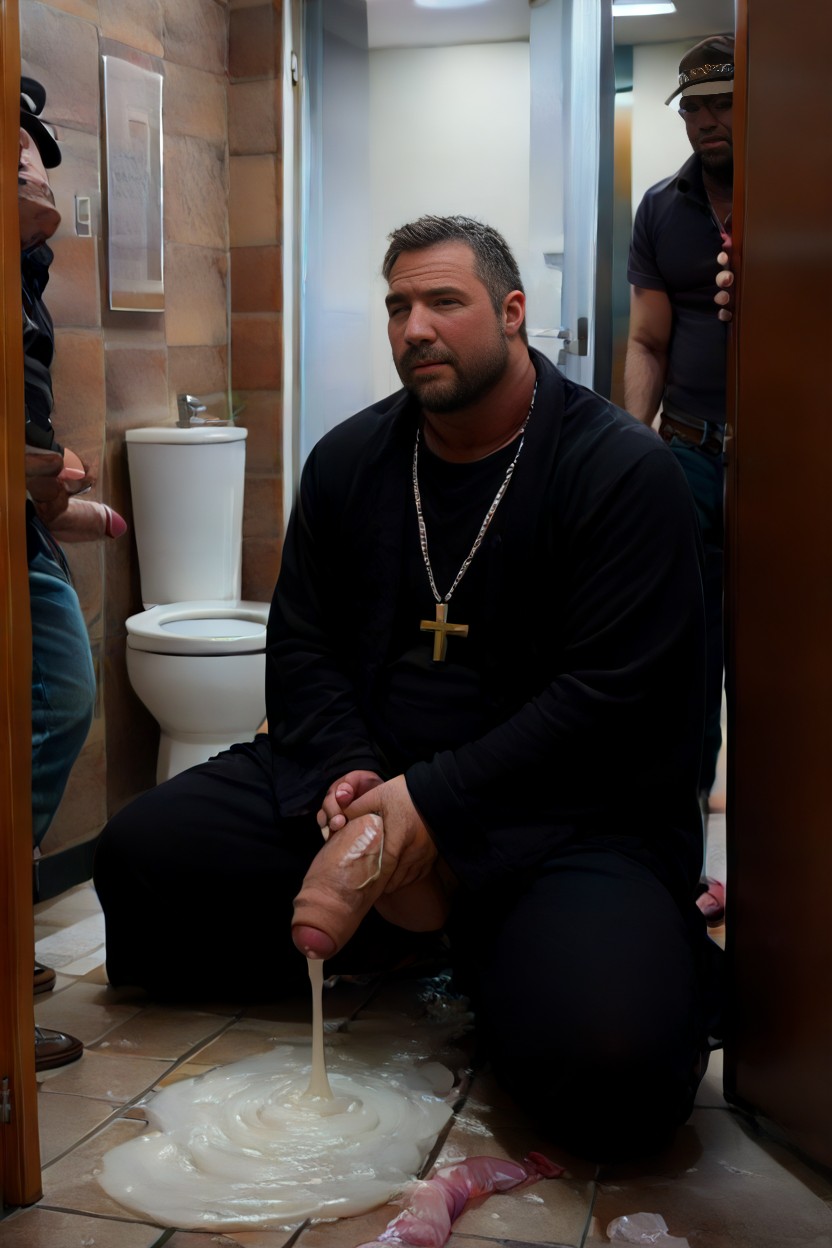 Hyper Long Foreskin Foreskin Touching Floor, Many Used White Condoms On The Floor, Piles Of Cum AI Gay Porn
