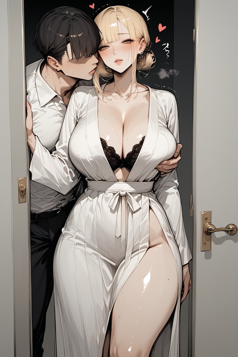 Open Widely Robe, Standing In Front Door, Netorare Hentai AI Porn