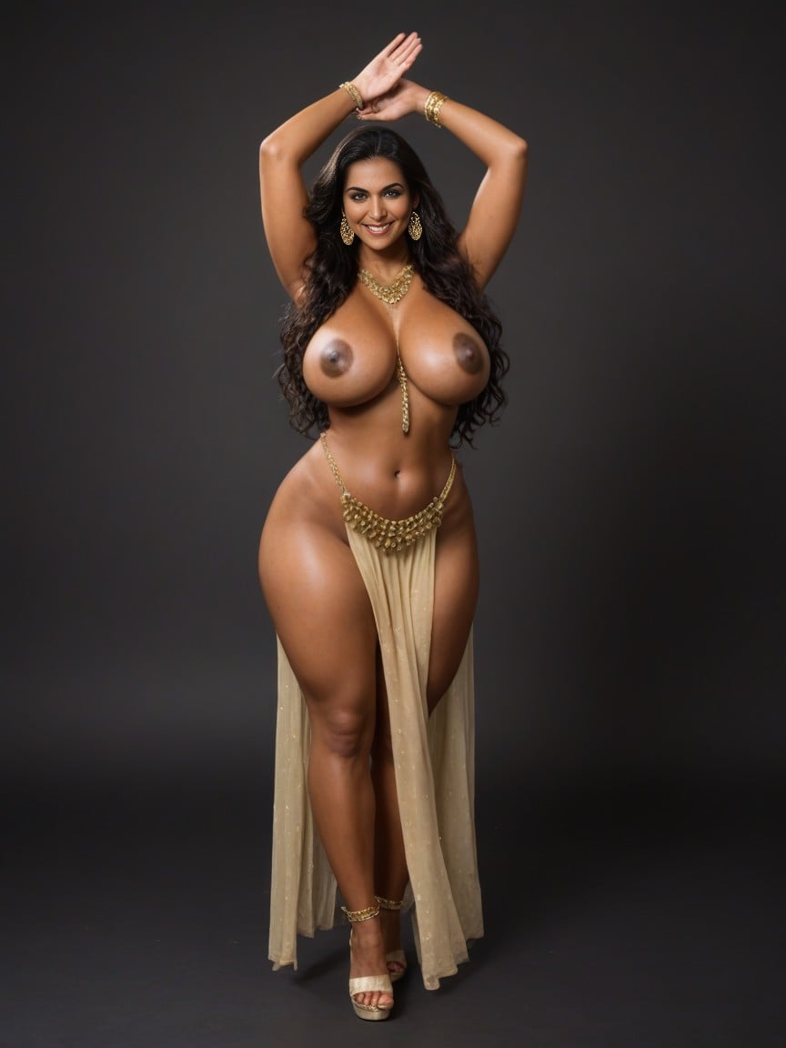 Massive Bbl, Gold Chain Around Boobs, Extremely Large Earrings Indian AI Porn