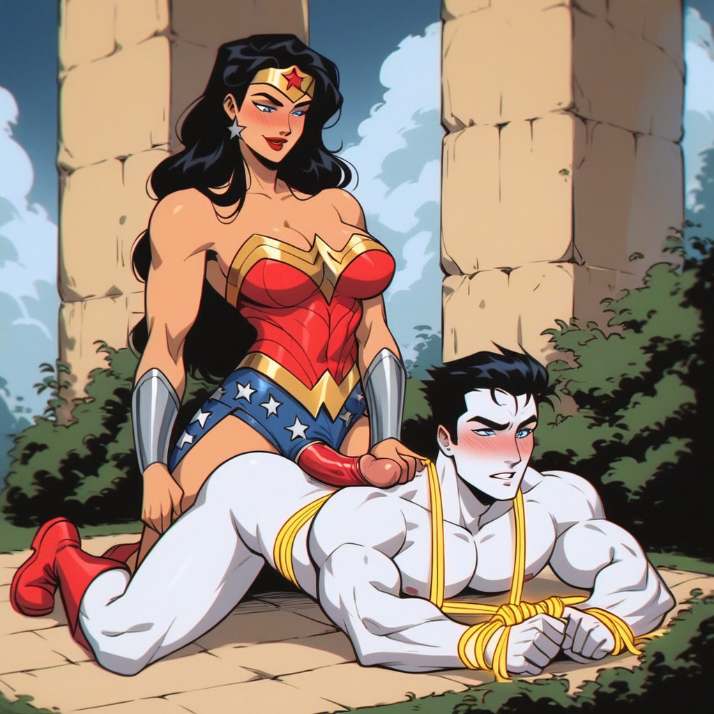 One Female Pegging One Male, No Cape, Dark Blue Strap On Dildo Hentai AI Porn