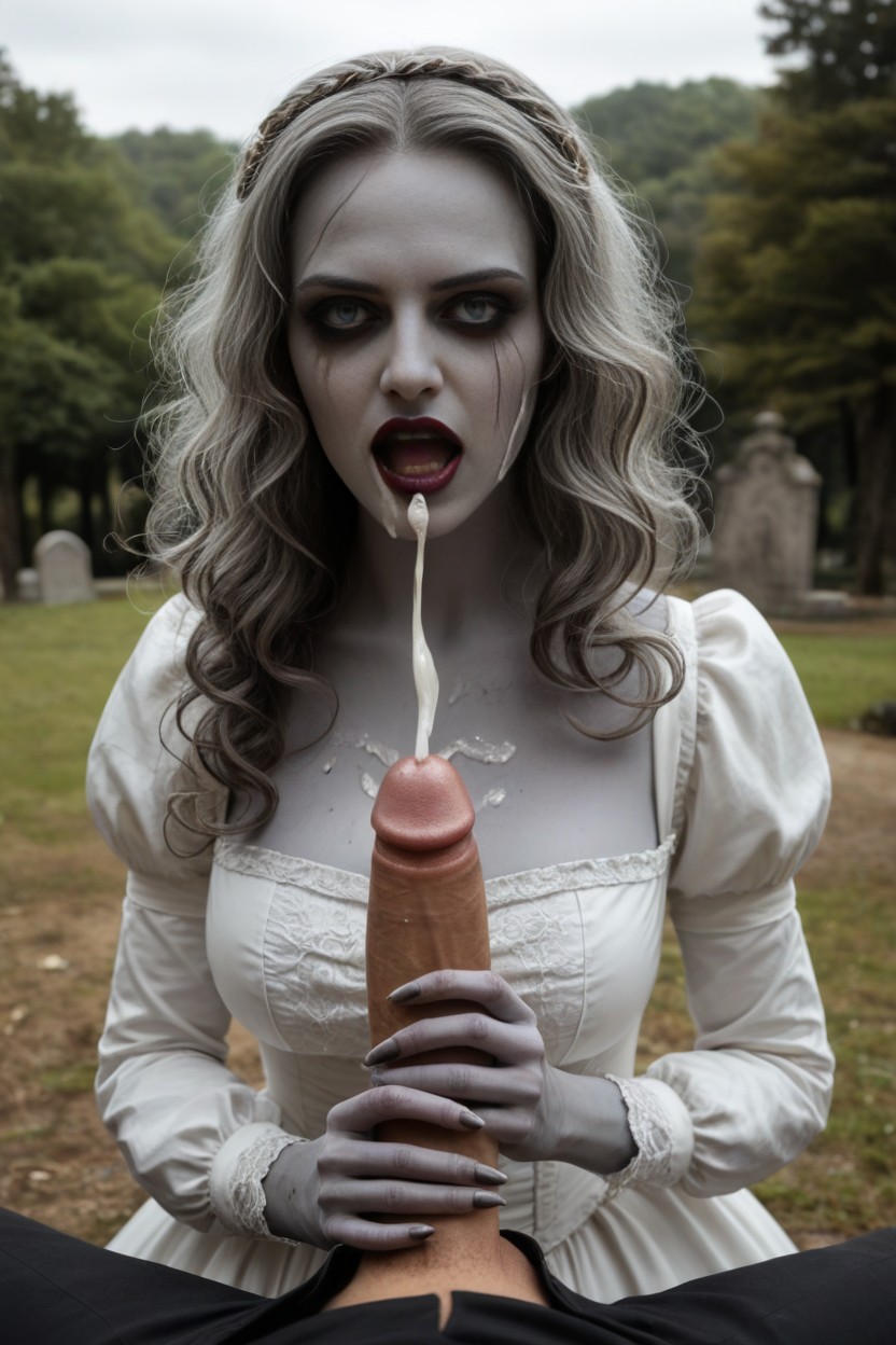 Undead Ghastly Ghoulish Pallid Scarred Zombie Appearance, Huge Cumshot, Mouth Wide Open Yelling AI Porn