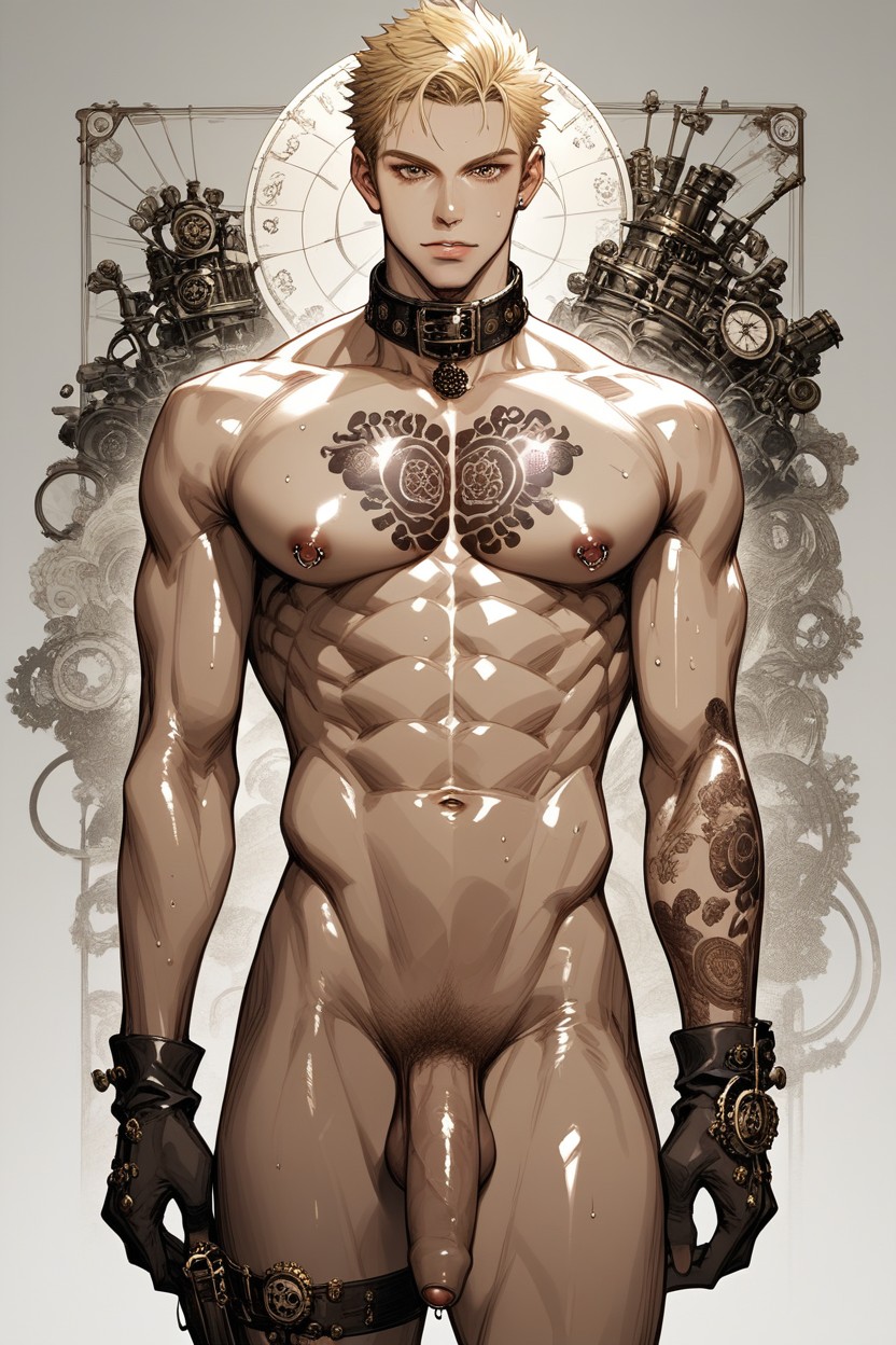 Clean Shaven, Muscular Arms, V-shaped Torso ゲイAIポルノ