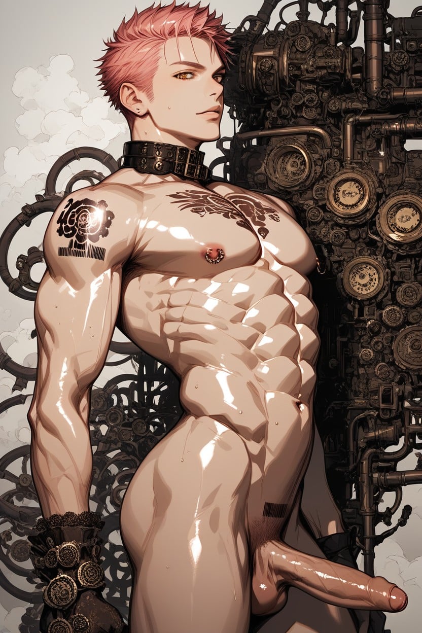 Scrotum, Oiled Skin, Barcode Crotch Tattoo Porno IA Gay