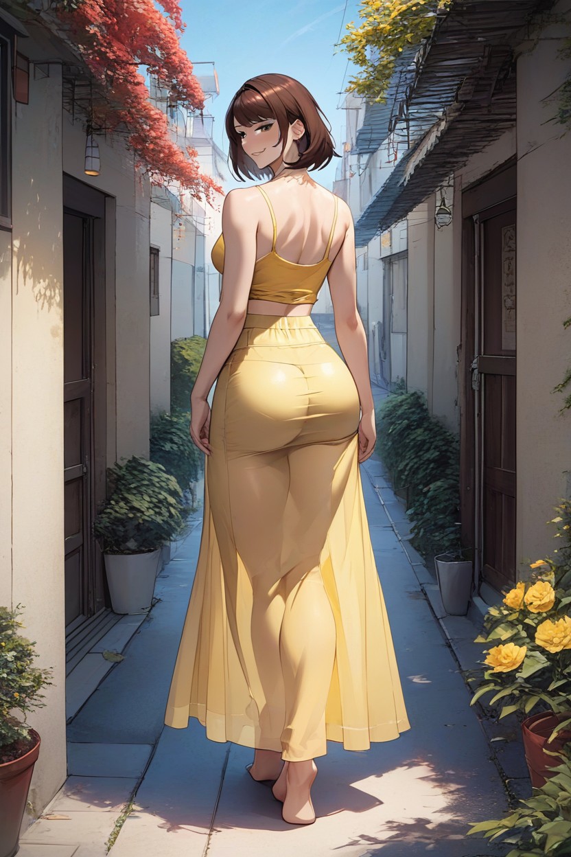 Matte, Yellow Summer Skirt, Transparent Dress AI Porn