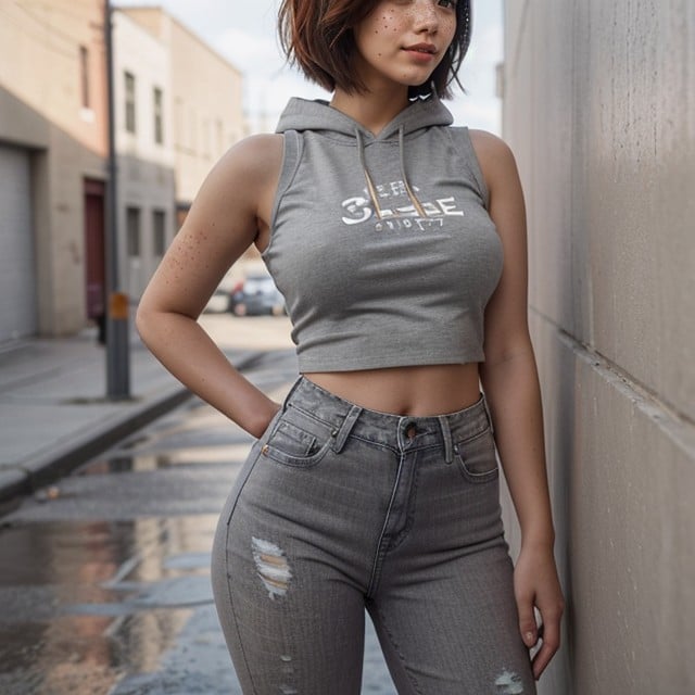 White Thigh T Shirt, Tilted Head, Crop Top AI Porn