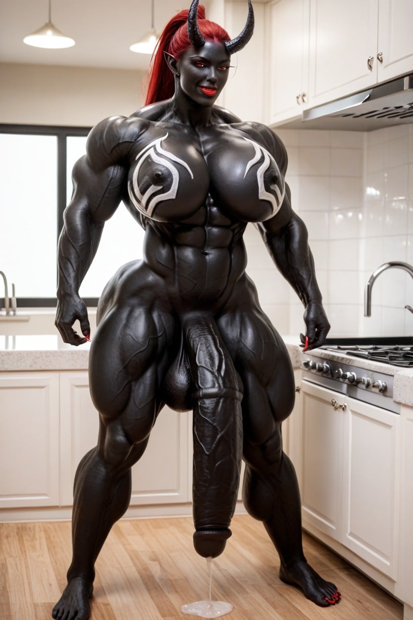 Full Body, Gigantic Muscle Trapez, Hyper Black Cock Growth Shemale AI Porn