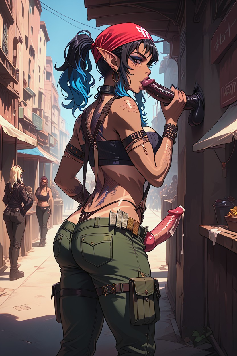 Ponytail, Tube Top, Multi Colored Hair Hentai AI Porn