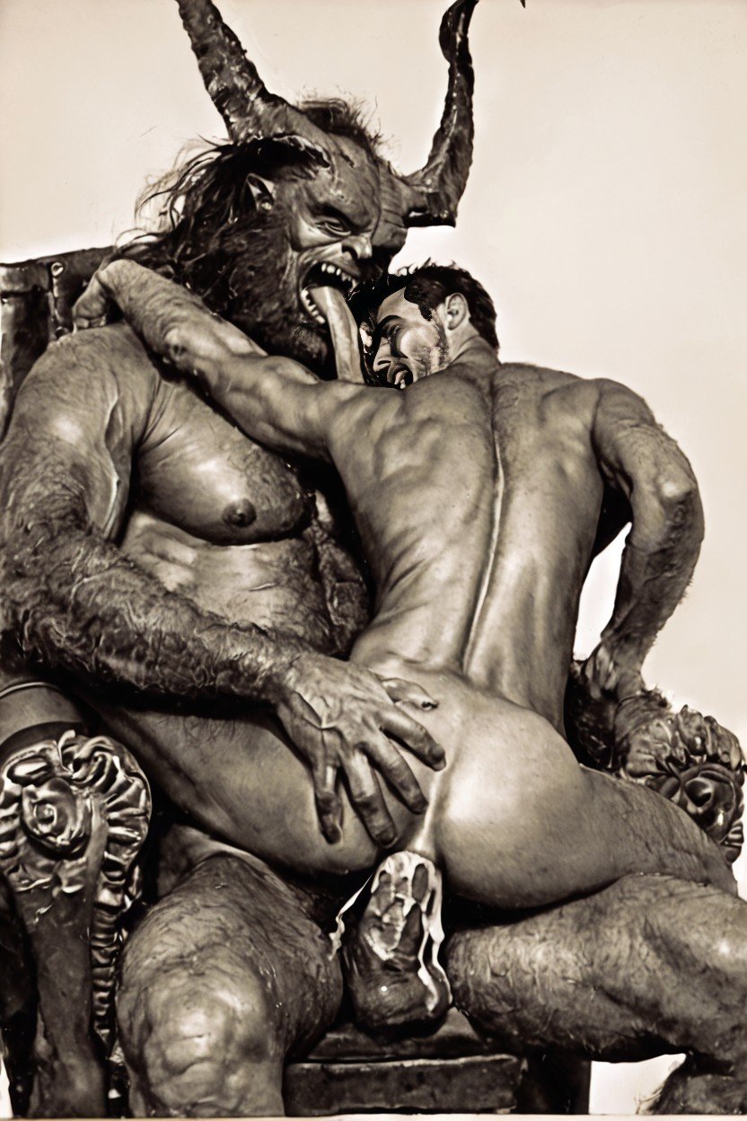 Monster Bodybuilder And Ugly, Man Moaning As His Ass Is Filled With Monster Cock, Sitting On A Throne AI同性恋黄片