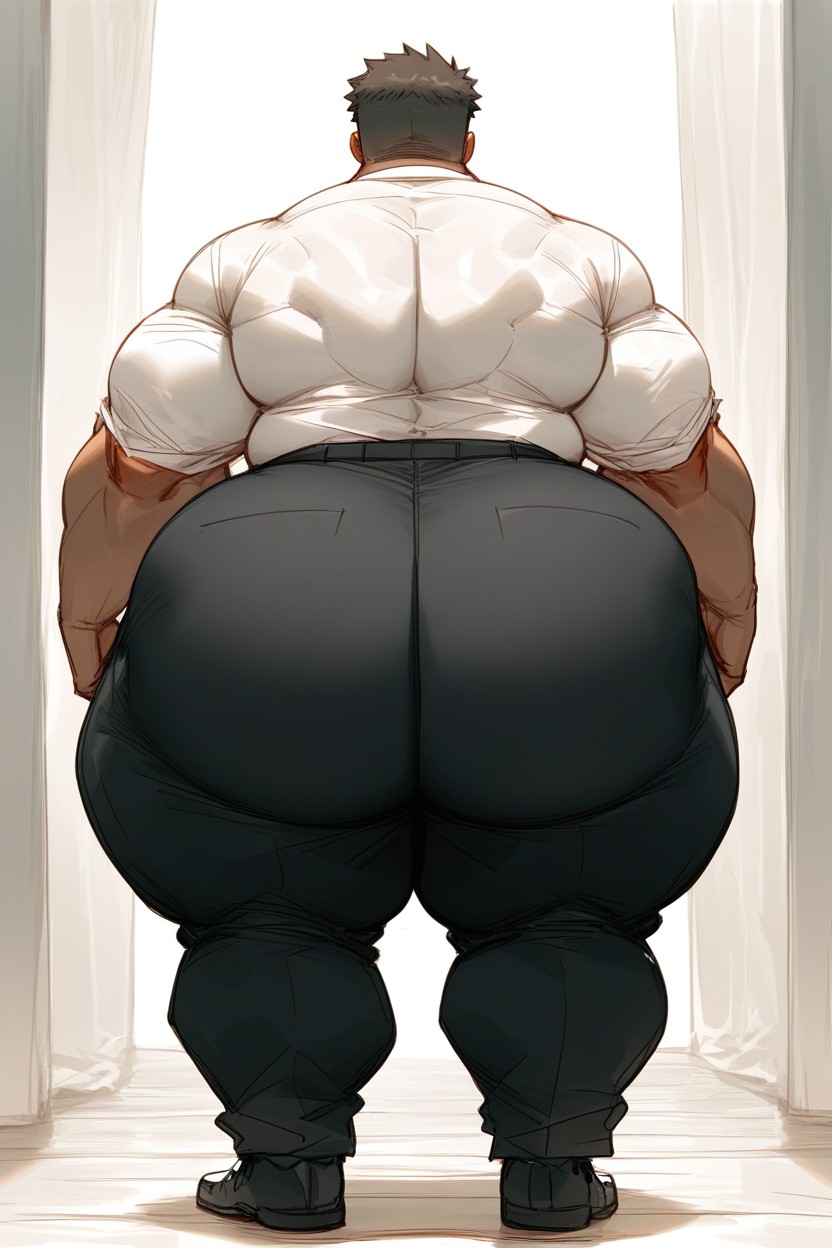 Hyper Obese, Hyper Wide Hips, Side View AI Gay Porn