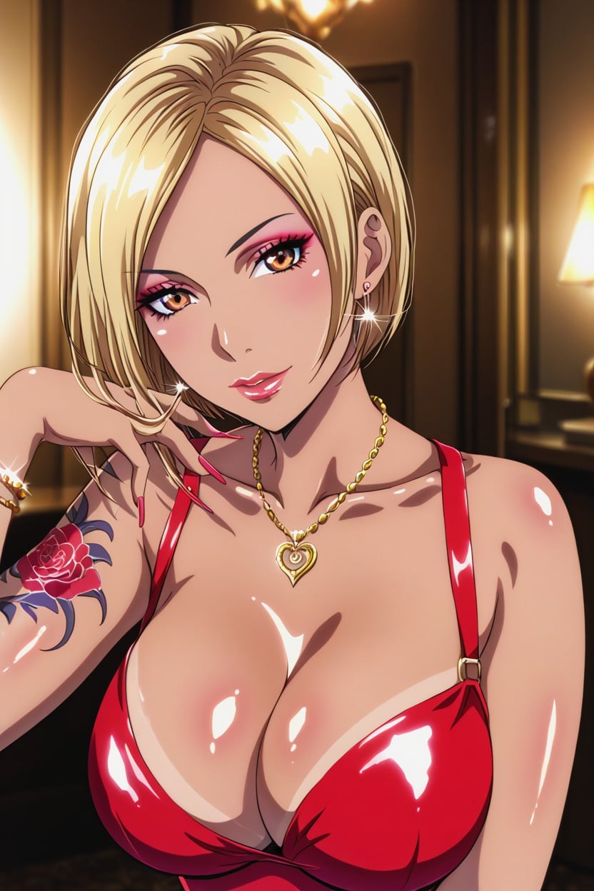 Stunning Beauty, Realistic Skin, Pink Flowery Tattoos On Arm Hentai AI Porn