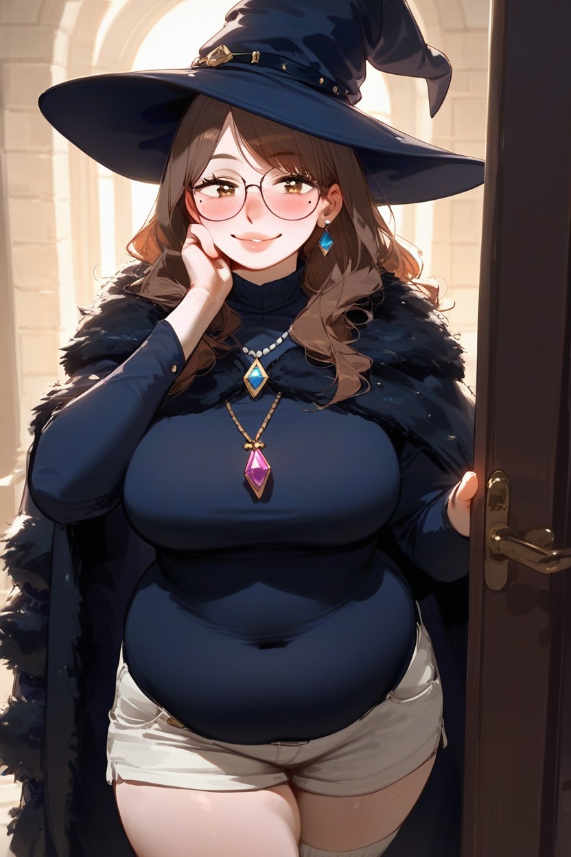 Surprised, Blushing, Earrings BBW AI Porn