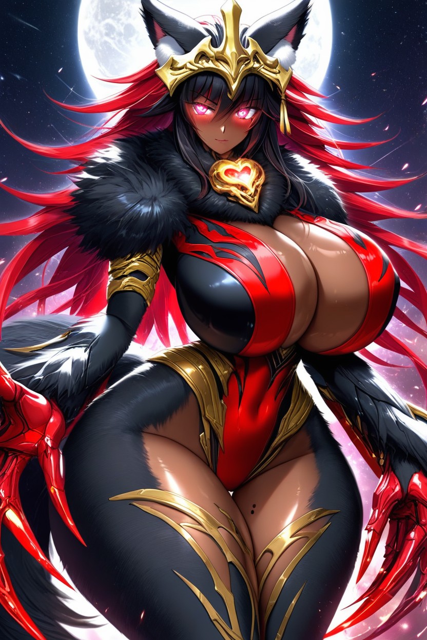 Looking At Viewer, Glowing Eyes, Red Rune Tattoos On Hips Hentai AI Porn