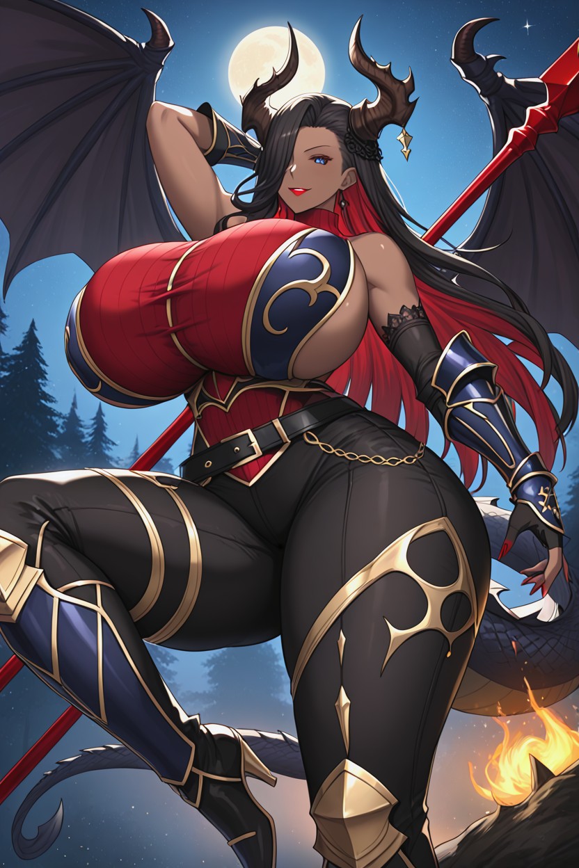 Hourglass Figure, Huge Dragon Horns, Enormous Hyper Breasts Hentai AI Porn